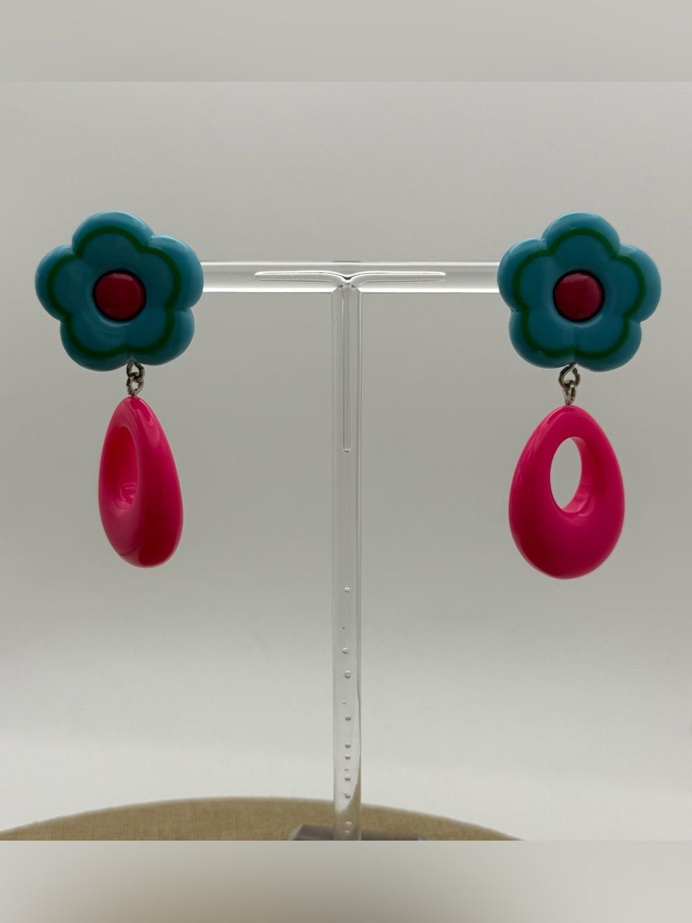 Y2K Turquoise Flower & Hot Pink Drop Dangle Earrings